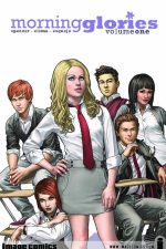 Morning Glories Volume 1, Nick Spencer, Joe Eisma, Image Comics, 9781607063070, 1607063077, Morning Glories comic, dark academia graphic novel, mystery comics, horror comics, teen thriller comic, Morning Glory Academy, graphic novel volume 1, sci-fi comic series, English comics